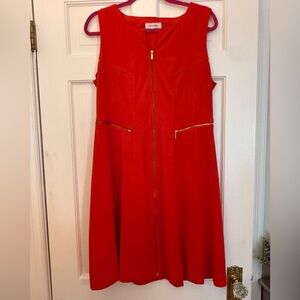 Calvin Klein Orange/Red Sleeveless Zipper Dress